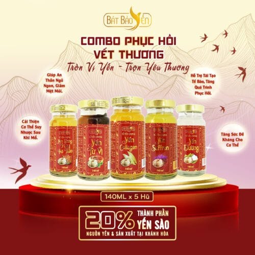 Combo Yến Chưng Sẵn Phục Hồi Vết Thương - 5 Hũ 140ml Bát Bảo Yến